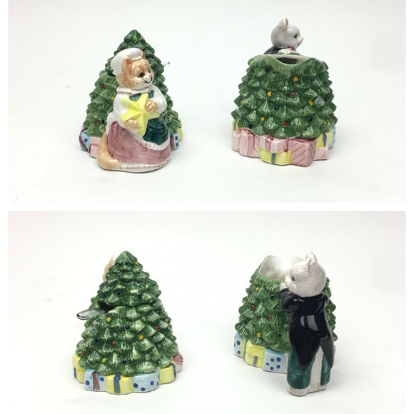 Cats Cream and Sugar Christmas Holiday Ceramic Set - Picture 5 of 7
